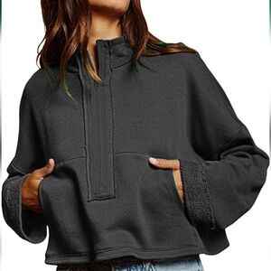 Chole Half Zip Crop Sweater+Kangroo Pocket NWT$65